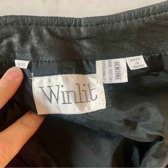Winlit Womens Black Leather High Waisted Vintage Skirt Deadstock Size 9/10 - Picture 6 of 12